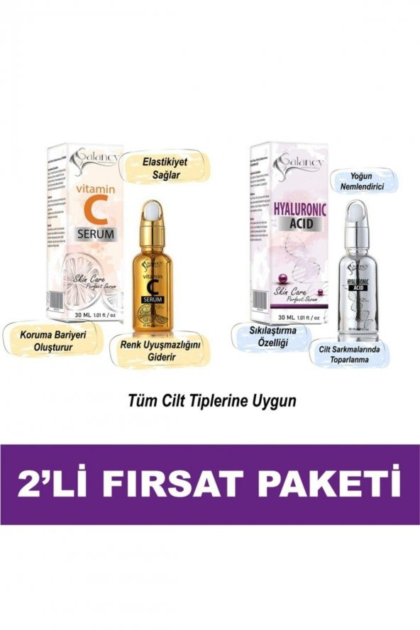 C Vitamini Aydınlatıcı Serum 30ml,Hyaluronic Acid Serum 30ML 2 li Set