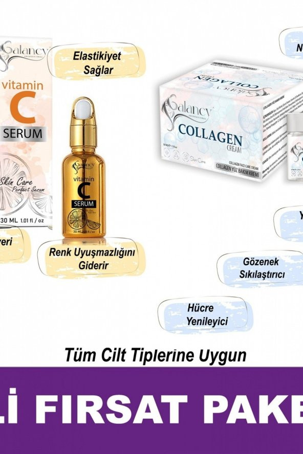 Kolajen Krem 50ML+C Vitamini Aydınlatıcı Serum 30ml 2li Set