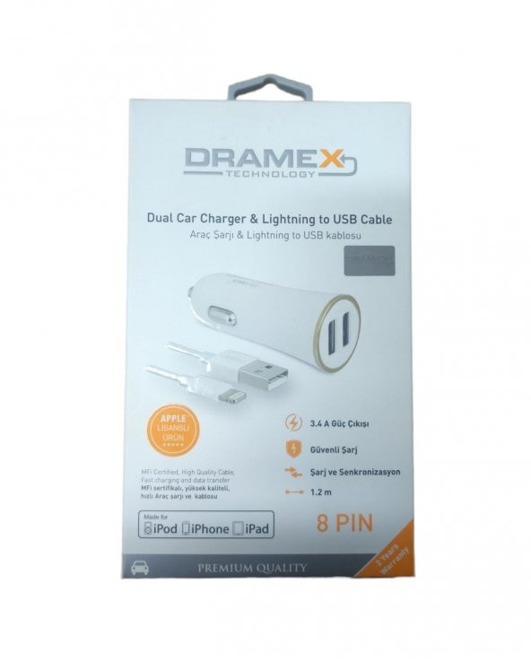 Dramex Apple Lisanslı 3.4A Hızlı İphone Çift Giriş Usb Şarj Cihazı DRX17 - 2