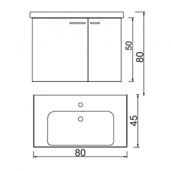 Turkuaz Frame Etajerli Lavabo 80x45 cm ve Terra Banyo Alt Dolabı - 3
