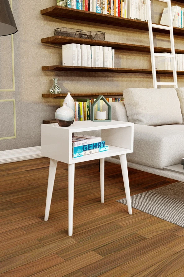 Yeni Konsept Beyaz Başucu Yan Sehpa Komodin - 2