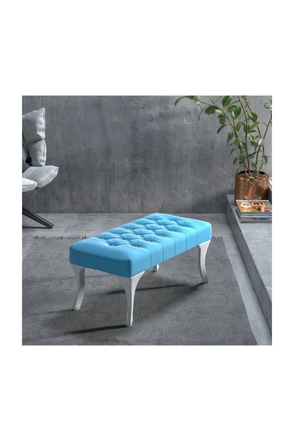 Azra Kapitoneli Ayak Ucu, Kapı Önü, Antre Bench Puf, 90X45, Mavi