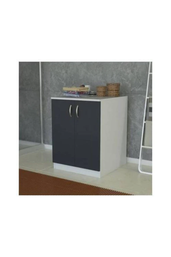 İndirim Rüzgarı Antrasit Banyo Kapaklı Çamaşır Makinesi Dolabı - 2