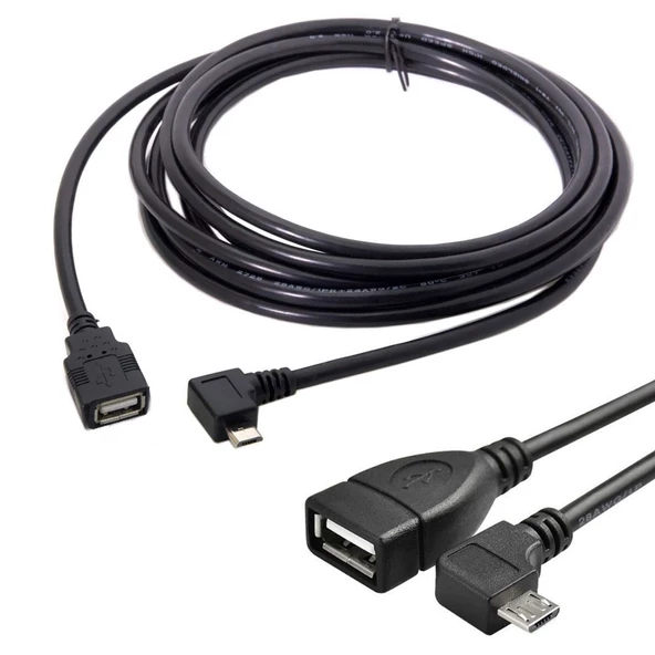mikro otg 90 derece usb 2.0 mikro otg kablo 2m - 3