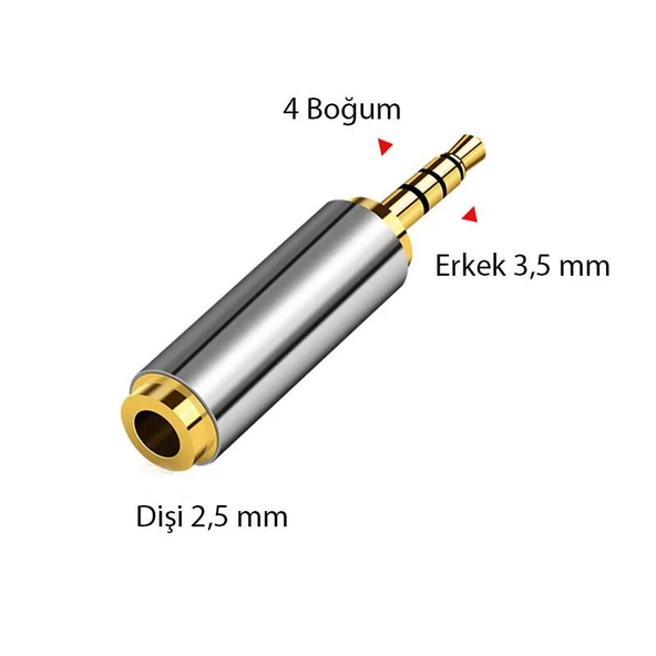 stereo 4 boğum 3.5mm Erkek to 2.5mm dişi çevirici metal jak