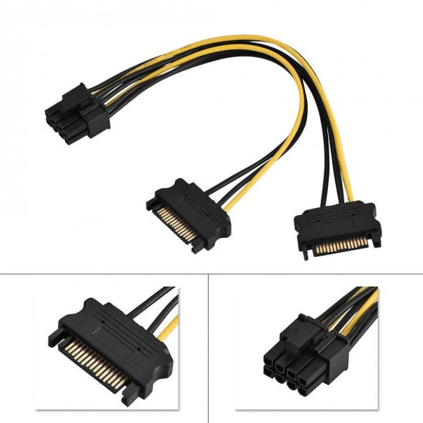 8 pin (6+2) PCIE to 2x SATA erkek power kablo