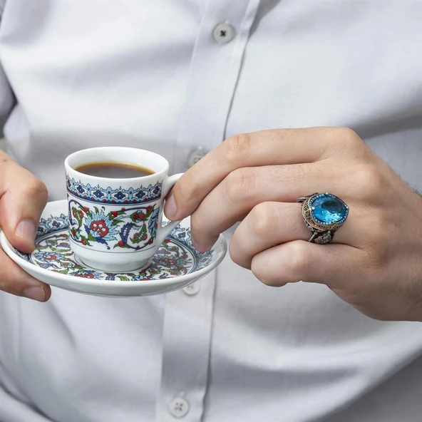 Aqua Mavi Taşlı 925 Gümüş Erkek Yüzük - Resim 7