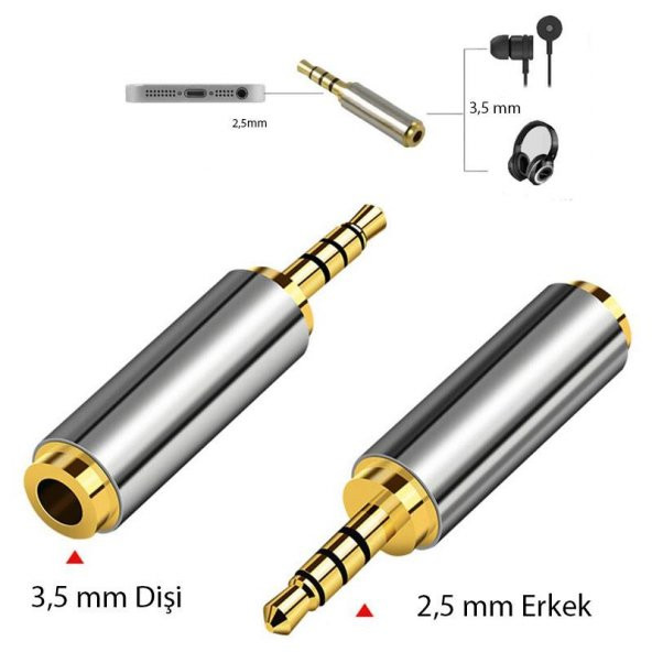 stereo 4 boğum 3.5mm dişi to 2.5mm erkek çevirici metal jak - 2