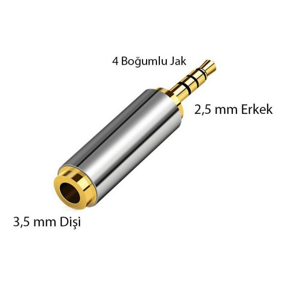 stereo 4 boğum 3.5mm dişi to 2.5mm erkek çevirici metal jak - 4