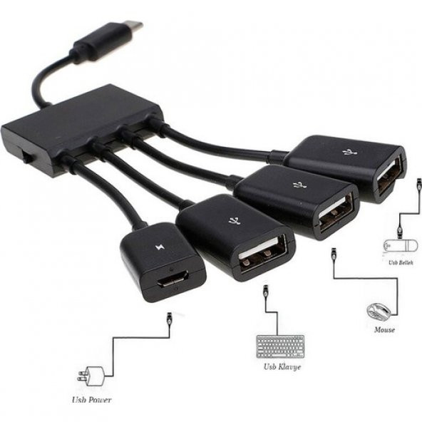 Type C USB 3.1 USB 4 In 1 Otg ve Şarj Kablosu Type C USB 2.0 Otg