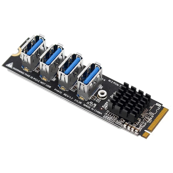 M.2 Mkey PCI E to 4port usb 3.0 1x riser çoklayıcı kart