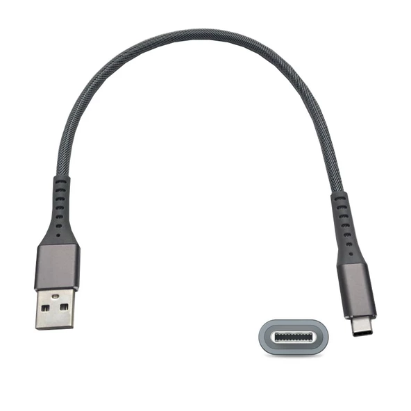 Type c örgülü şarj ve data kablosu kısa powerbank kablo 30 cm - Resim 2