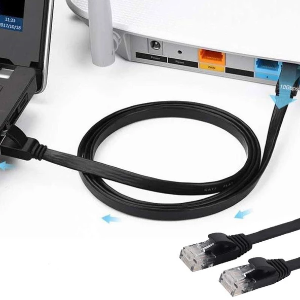 internet bağlantı kablosu cat5 rj45 slim yassı ethernet kablosu 1,5m - Resim 3