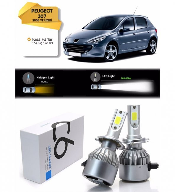Peugeot 307 Kısa Far Led Xenon Şimşek Etkili 2005 ve Üzeri