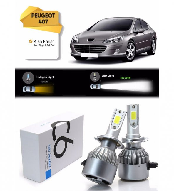 Peugeot 407 Kısa Far Led Xenon Şimşek Etkili