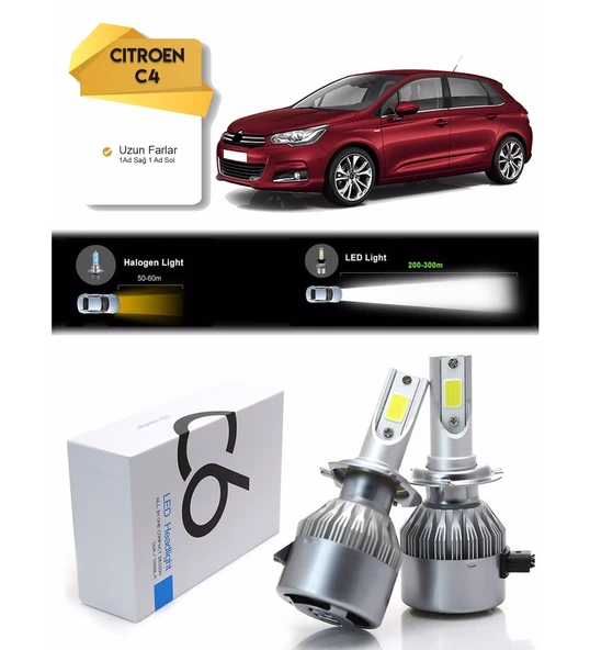 Citroen C4 Uzun Far Led Xenon Şimşek Etkili 2012 Üzeri