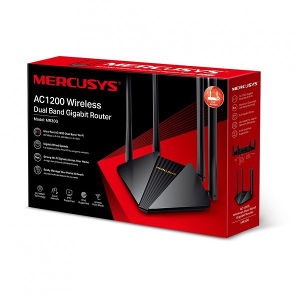 TP-Link Mercusys MR30G AC1200 2.4 GHz/5 GHz 867/300 Mbps Dual Bamd Gigabit Router - 4