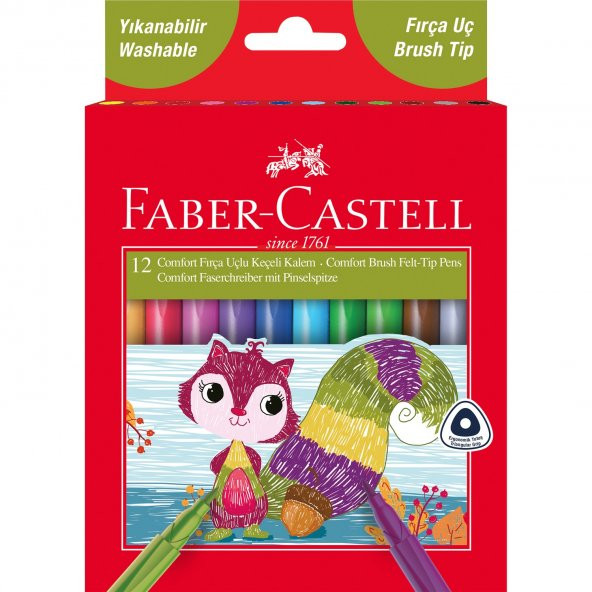 Faber-Castell Comfort FIRÇA UÇLU Keçeli Kalem Yıkanabilir 12 Renk