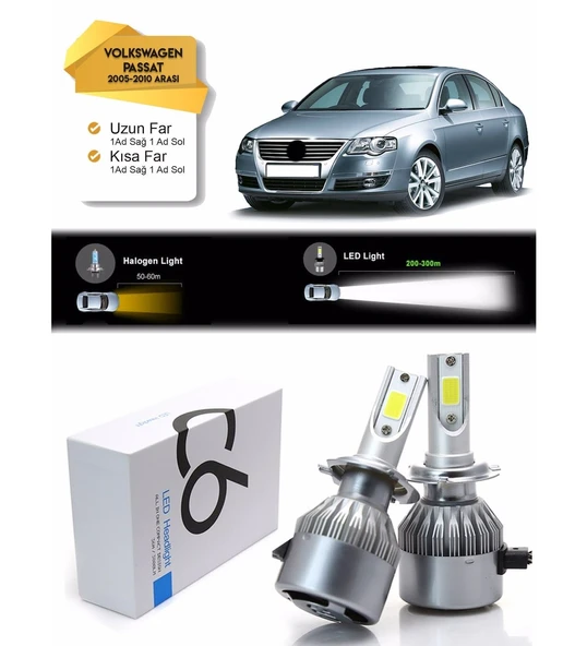 Volkswagen Passat B6 Uzun Far Kısa Far Led Xenon Şimşek Etkili 2005-2010 Arası