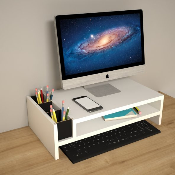 Emkawood Sally Beyaz Monitör Yükseltlci Laptop Standı - 2