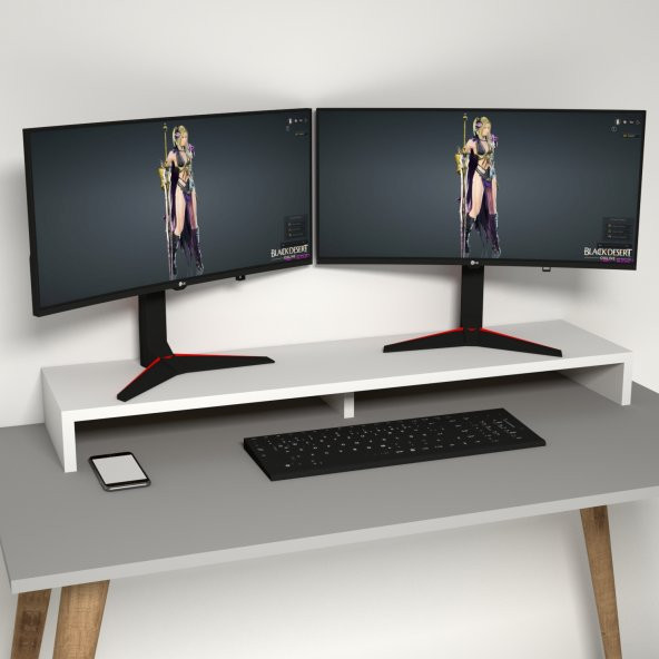 Emkawood Carry Beyaz Monitör Yükseltici Soundbar Stand - 2