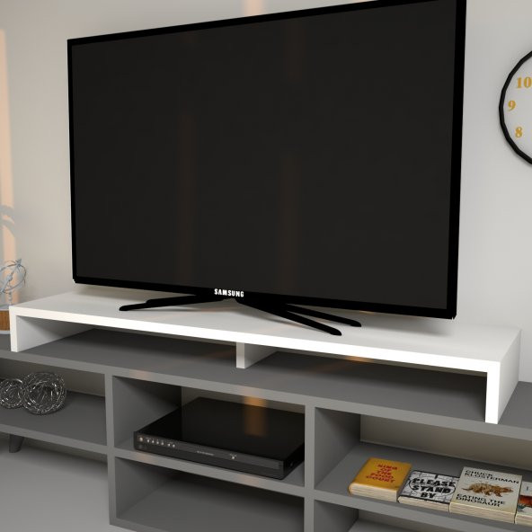 Emkawood Carry Beyaz Monitör Yükseltici Soundbar Stand - 3