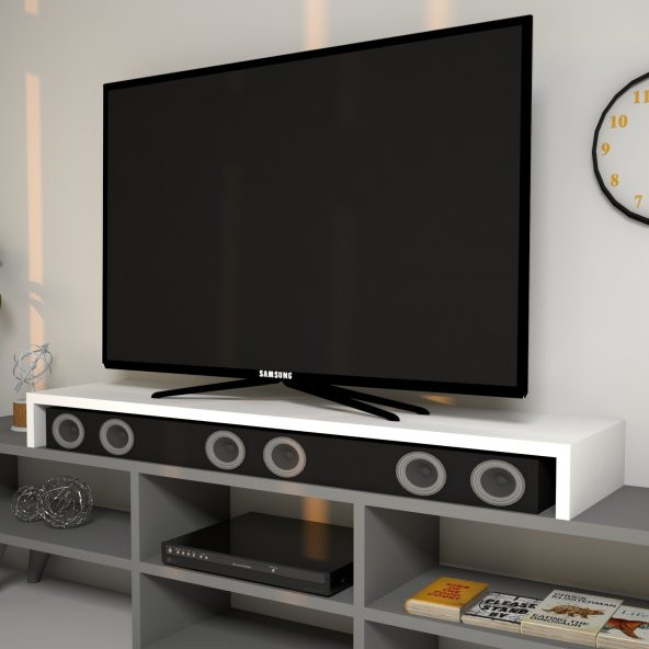 Emkawood Carry Beyaz Monitör Yükseltici Soundbar Stand - 4