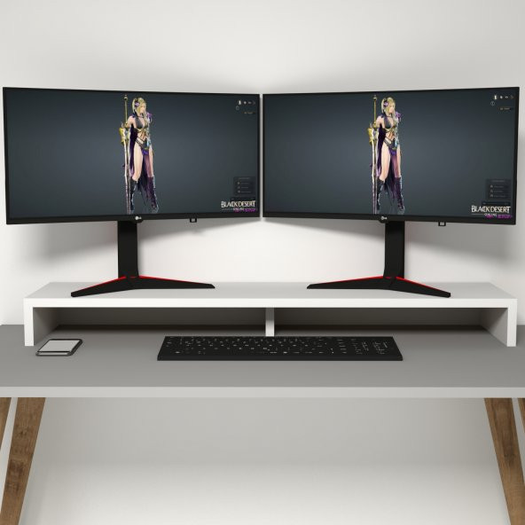 Emkawood Carry Beyaz Monitör Yükseltici Soundbar Stand - 5