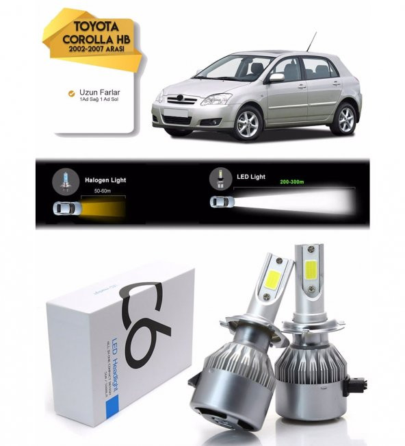 Toyota Corolla HB Uzun Far Led Xenon Şimşek Etkili 2002-2007 Arası