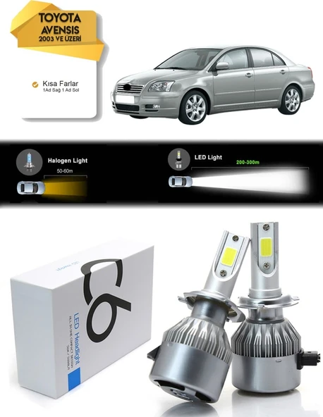 Toyota Avensis Kısa Far Led Xenon Şimşek Etkili 2003 ve Üzeri