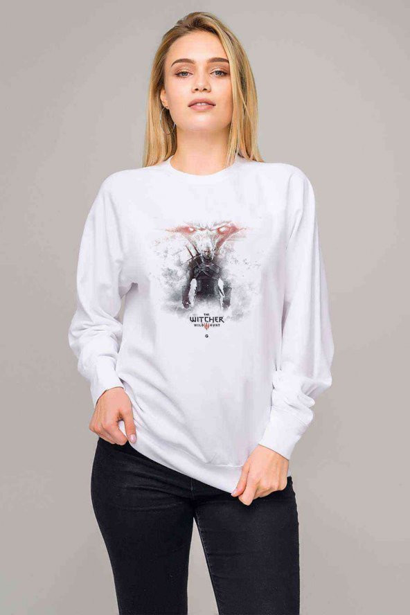 Witcher Dizi Metal Rock Music Müzik Baskılı Beyaz Kadın Sweatshirt