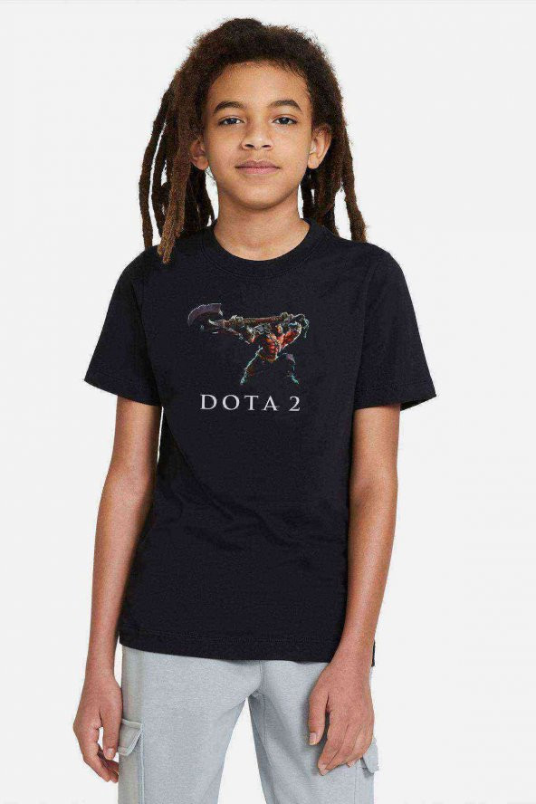DOTA 2 Axe Warriors Baskılı Unisex Çocuk Siyah T-shirt