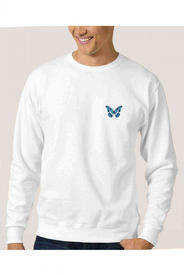 Butterfly Clipart Freeuse Huge Freebie Baskılı Beyaz Erkek Sweatshirt