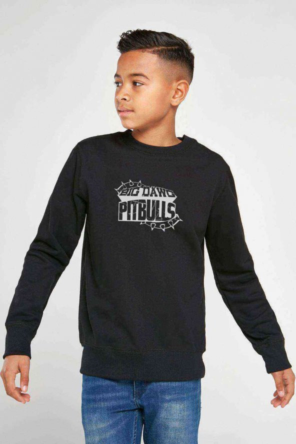 Pitbull Big Dawg Baskılı Unisex Çocuk Siyah Sweatshirt - 1