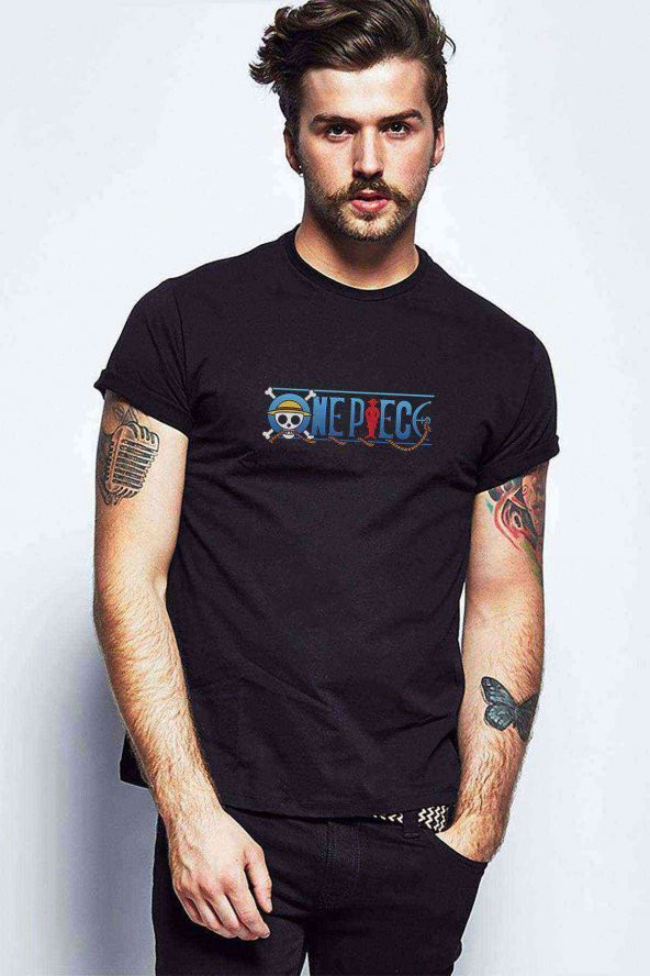 Anime One Piece Baskılı Siyah Erkek Tshirt - 1