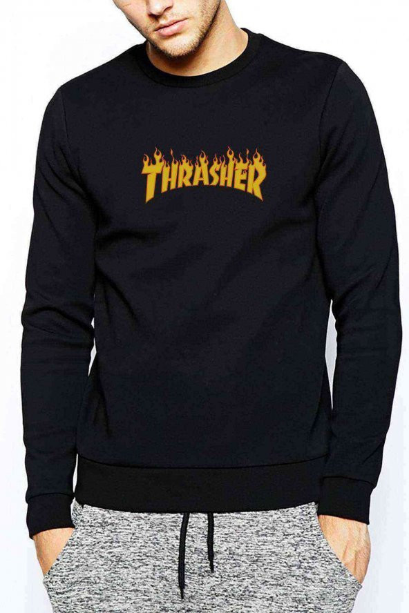 Thrasher Magazine Baskılı Siyah Erkek Sweatshirt