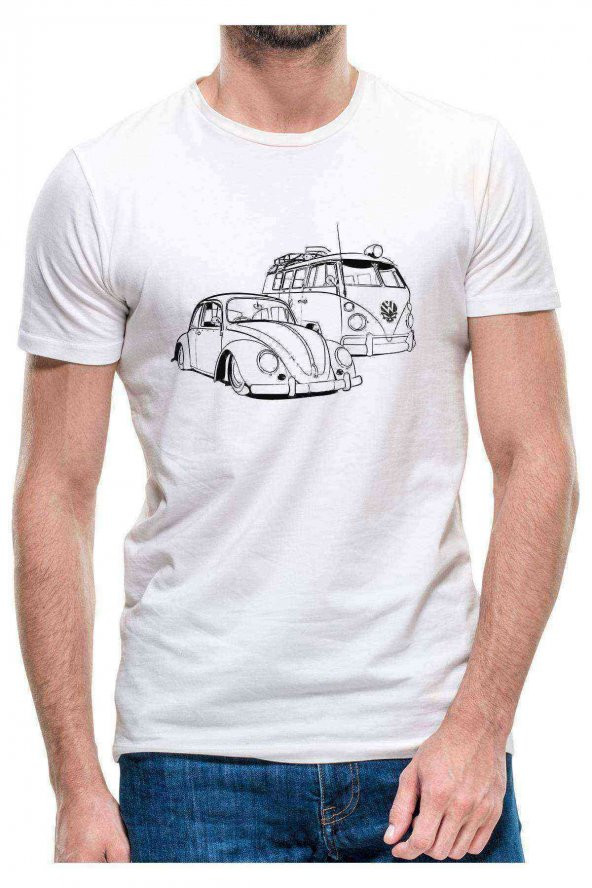 Beetle Caravan Wosvos Baskılı Beyaz Erkek Tshirt