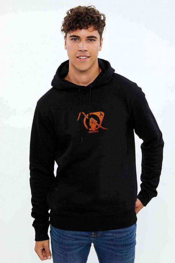 Half Life 2 Rise And Shine Baskılı Siyah Erkek Kapşonlu Sweatshirt - 1