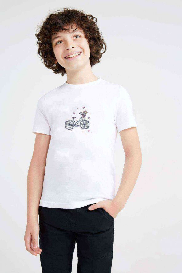 Bicycle Flower Basket Baskılı Unisex Çocuk Beyaz t-shirt