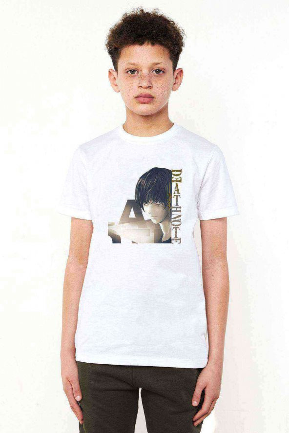 Anime Death Note Baskılı Unisex Çocuk Beyaz t-shirt