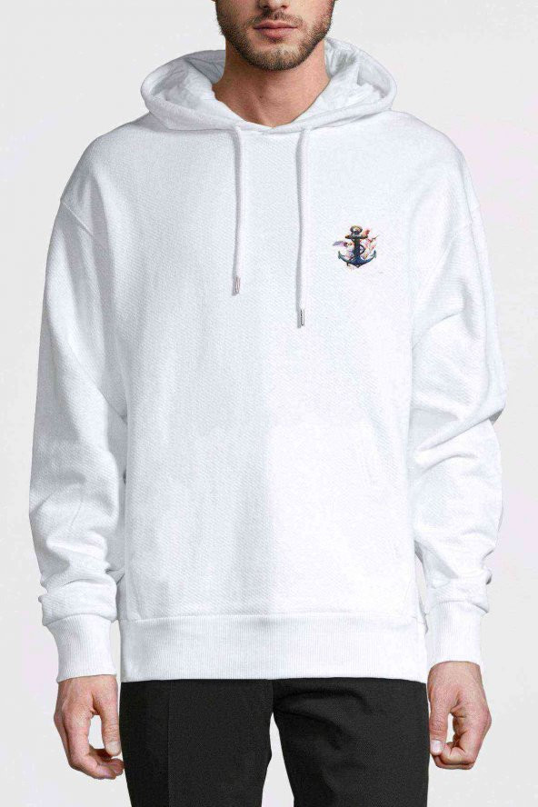 Siyah Çapa Çapa Suluboya Resim Dövme Baskılı Beyaz Erkek Kapşonlu Sweatshirt