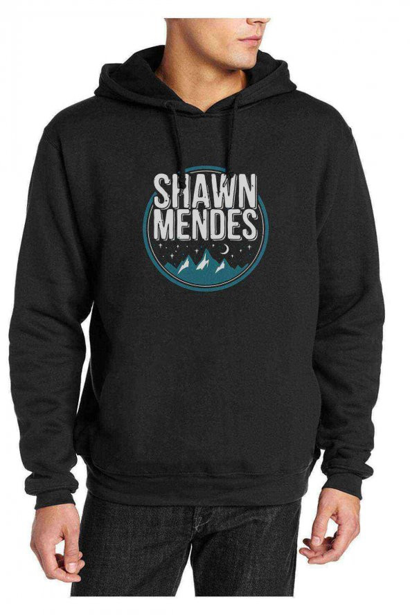 Shawn Mendes Mountain Baskılı Siyah Erkek Kapşonlu Sweatshirt - 1
