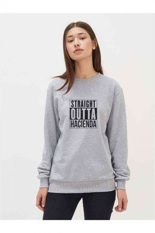 Pubg Straıght Outta Hacıenda Baskılı Gri Kadın Sweatshirt