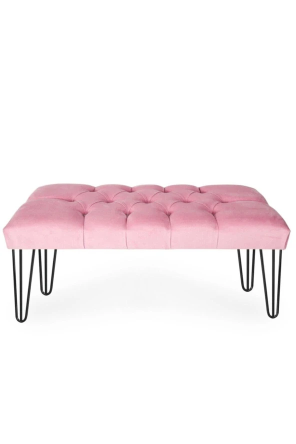 Wuxor Puf Bench Kapitoneli Açık Pembe Metal Ayaklı