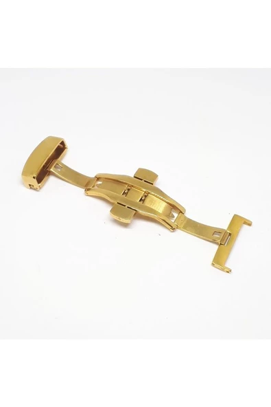 Saat Deri Kordon Klipsi Kelebek Kilit Sarı Gold - Toka Ölçü 22mm