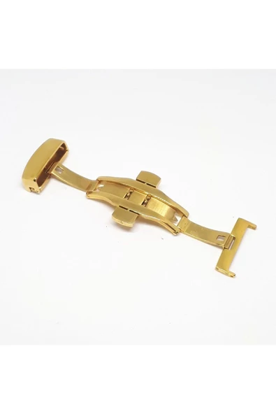 Saat Deri Kordon Klipsi Kelebek Kilit Sarı Gold - Toka Ölçü 22mm - 1