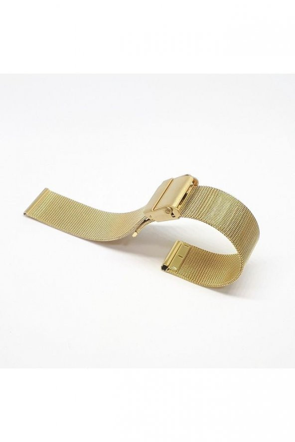 Sarı Gold Renk Hasır Ince Örgü Çelik Kaplama Metal Saat Kordonu 18mm