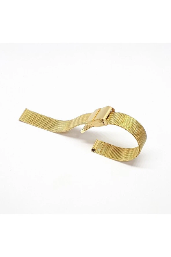 10 mm Sarı Gold Renk Hasır Ince Örgü Çelik Kaplama Metal Saat Kordonu