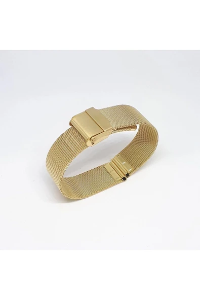 Sarı Gold Renk Hasır Ince Örgü Çelik Kaplama Metal Saat Kordonu 18mm - Resim 2