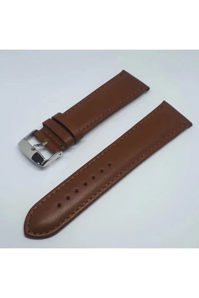 20mm Açık Kahve Taba Renk Desensiz Hakiki Deri Saat Kordonu ürün görseli